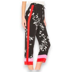 Joie Ceylon Floral-print Silk Pull-on Pants In Caviar